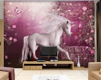 beibehang papel de parede 3d Personalizada Europeo de pastoral unicornio blanco fresco fondo de pantalla fondos de pantalla para la sala de estar