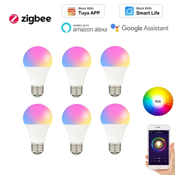 1-6PCS Tuya Zigbee Smart Bulb E27 9W Inteligente RGBCW de Luz LED de la Lámpara,la Vida Inteligente de la APLICACIÓN de Control Remoto,Alexa principal de Google,la Automatización del Hogar
