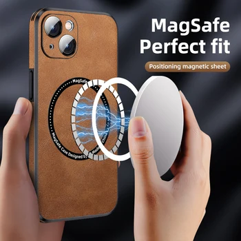 De lujo Magsafe Protección de la Lente de Cuero de la PU de la caja del Teléfono Para el iPhone 14 13 12 11 Pro Max Plus Magnético Inalámbrico de Carga de la Cubierta de la Funda