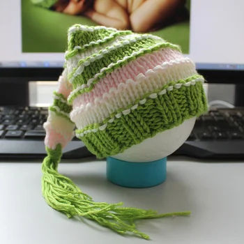 Fotografía del bebé gorro de lana leche de algodón de tejido de punto para bebé de cola larga 
