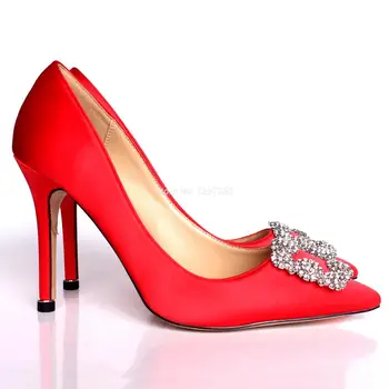 2022 Nuevo diamante de imitación zapatos de Tacón Alto de las Bombas de Seda Superior 6 y 8 cm o 10 cm de tacón de Aguja Tacones de los Zapatos de las Mujeres de la Fiesta de la Boda Zapatos de
