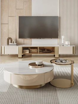 Luz de Lujo Placa de Roca de Té Mesa de TV Gabinete Combinación Moderno Simple Sala de estar italiano Té de la Tabla de Combinación
