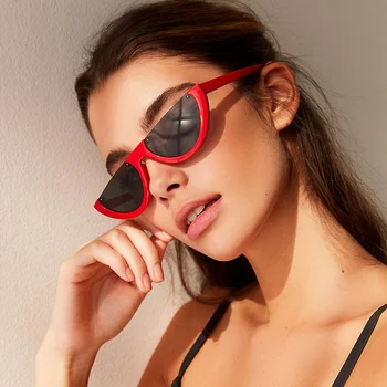 Gafas de sol de Moda Cool Mitad de la imagen sin Montura Ojo de Gato Gafas de sol de las Mujeres Clara de la Marca del Diseñador de Gafas de Sol Para Mujer
