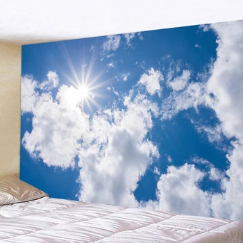 Sol, cielo azul y nubes blancas tapiz para colgar en pared dormitorio de la decoración del hogar tapiz adecuado para el dormitorio, sala de estar