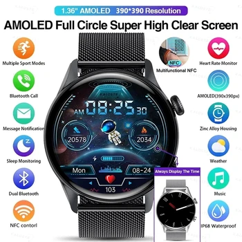 Hombres Reloj Inteligente 2023 Llamada Bluetooth NFC 390*390 Pantalla HD Impermeable de Fitness Tracker Damas Smartwatch de las Mujeres Para Android IOS