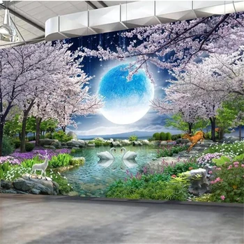 wellyu pared artículos de decoración para el hogar fondo de pantalla Personalizado para Luna de la flor de luna buena ronda de cerezo de la pintura de paisaje TV fondo pared