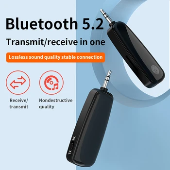 Bluetooth 5.2 FM Transmisor Receptor de Llamada con manos libres Inalámbrico de huellas Dactilares Touch Transmisor Adaptador de Audio de 3,5 mm Aux Receptor de