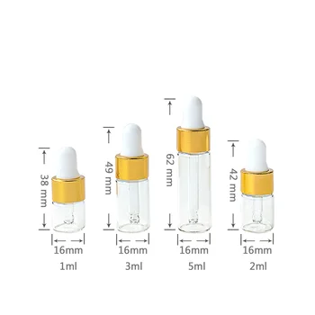 50pcs 1 ml 2 ml 3 ml 5 ml Mini Gotero de Vidrio de la Botella de Aceite Esencial de Aromaterapia Gota de Líquido para el Masaje de la Pipeta Botellas Rellenables