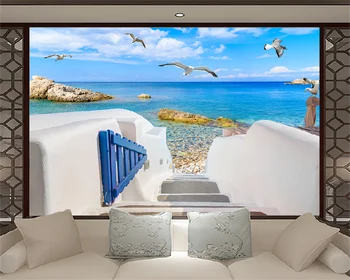 Fondo de pantalla personalizado Grecia Egeo Gaviotas hermosa sala de estar sofá TV de fondo decoración de la pared de pintura de paisaje murales behang