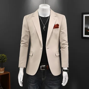 2023 primavera nueva beige traje de chaqueta de los hombres es hermoso traje de negocios abrigo casual banquete de boda de la capa superior S-5XL en tamaño completo