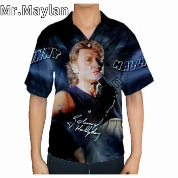 Johnny Hallyday Rock Camiseta 3D Verano Camisa Hawaiana de los Hombres de Manga Corta Camiseta de los Hombres Camisas de 2023 de gran tamaño 5XL Camisa Chemise Homme-077