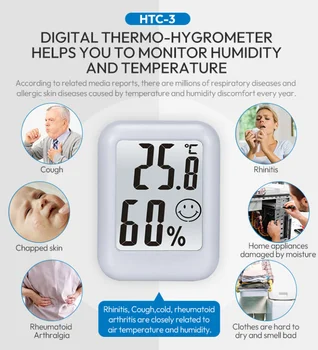 4pcs Humedad Monitor Higrómetro del Termómetro de Temperatura -10℃ ~ +50℃ de para Uso Interior y Exterior con la Exhibición Grande del LCD