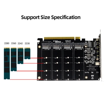 4 Puerto M. 2 NVME SSD PCIE X16 Adaptador de la Tarjeta del Convertidor de 4X32Gbps PCIE Split/PCIE Soporte de RAID 2230/2242/2260/2280 Indicador LED