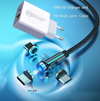 18W Cargador de la UE 5V1A 1M 3 en 1 Multi-puerto Magnético Cable Cargador USB para el Móvil, Tablet Netbook de Carga Magnética de la Succión Carga