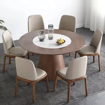 De madera maciza mesa de comedor y silla combinación, moderno y sencillo, con la inserción de la roca de la junta de la mesa giratoria, pequeños de la casa blanca w