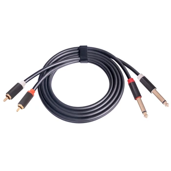 2 X 6.35 Mm A 2RCA Cable, Chapado en Oro 2X 6.35 Mm 1/4Inch Macho 6.35 MM A 2 RCA Macho Cable de Audio Estéreo de 3 Metros