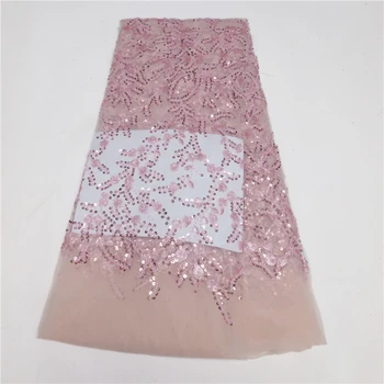 El último diseño de moda francés netos de encaje de color rosa caliente de la venta de parte de las mujeres estilo de la moda de Nigeria parte de tela