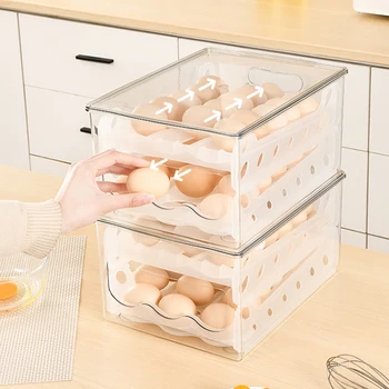 Huevos Auto Deslice La Caja De Almacenamiento Frigorífico Organizadores De Huevo Titular Recipiente Refrigerador Cajón Apilable De Huevos Cuadro De Caso Organizador De Cocina