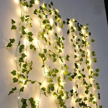 Flor Verde de la Hoja de Cadena de Luces Artificiales de la Vid Luces de Hadas de la Batería Powered Árbol de Navidad Guirnalda de Luz para las labores de Decoración para el Hogar