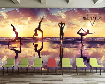 beibehang 3d papel pintado mural de la puesta de sol puesta de sol de yoga fitness club utillaje de fondo decoración de la pared de la pared de papel de parede de papel de pared