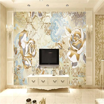 beibehang papel de parede 3d mural Personalizado de lujo de estilo Europeo, patrón de Oro Rosa de Damasco fondo de pantalla 3D TV fondo pared