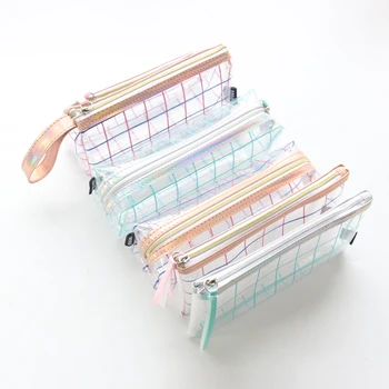 Domikee dulces Corea PVC transparente de la escuela de cremallera lápiz bolsas de material de papelería,bellas estudiante lápiz bolsa para las niñas