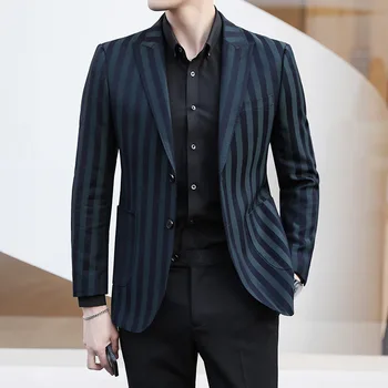 2023 primavera de nuevo a los hombres el traje de marca de gama alta tendencia a rayas de moda casual de negocios de traje de chaqueta de los hombres S-5XL en tamaño completo