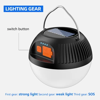 LED Bola de Luz de Emergencia de Carga USB con la Manija de la Decoración del Jardín de la Lámpara Multifuncional de la Energía-Eficiente para el Equipo al aire libre