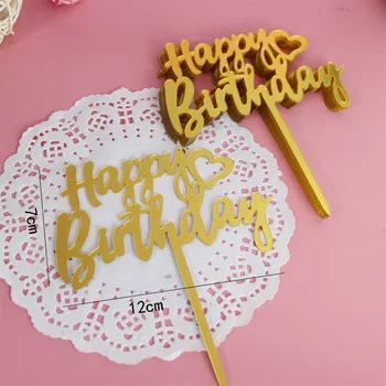 10PCS Acrílico Topper de la Torta de Oro Flash Topper de la Torta Feliz Fiesta de Cumpleaños Decoración Para el Hogar fuentes del Partido de la Magdalena de Topper