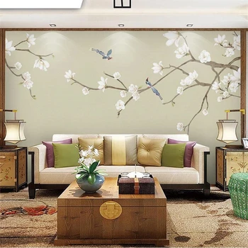 beibehang un fondo de pantalla Personalizado en 3d mural Chino pintado a mano de flores y de aves figura magnolia plumas pintadas a mano de fondo de papel tapiz