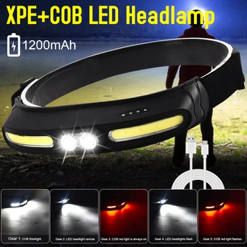 2 * XPE+COB LED proyector USB Recargable de la Cabeza LED de Luz de 5 Modos de Iluminación de la prenda Impermeable de la Lámpara de Cabeza para Acampar al aire libre de Pesca de la Noche