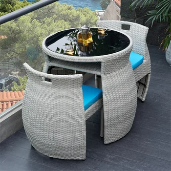 Moderno Balcón con una Pequeña Mesa y Silla Combinación de Tres piezas de la Casa, Jardín, Patio al aire libre de Ocio Sillas de Ratán Rattan Muebles