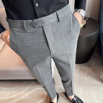 Para hombre de Moda Casual de la Cuadrícula de Slim Pantalón del traje 2023 Negocio Flaco Lápiz Pantalones de Mediados de la Cintura de los Pantalones Para los hombres de Alta Calidad Pantalones