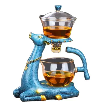 Celebridad de Internet de vidrio juego de té de agua magnética desviación cubra el recipiente semi-automática tetera perezoso tetera kung fu juego de té