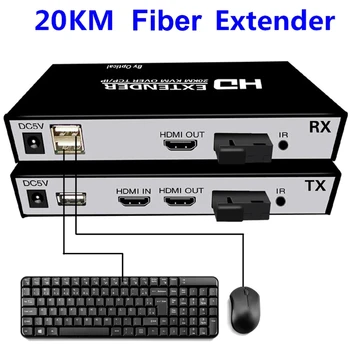 20KM KVM HDMI Extensor de Fibra Óptica a Través de TCP/IP Puerto SC Vídeo Transmisor y el Receptor de Soporte de Bucle de salida USB con IR el PC a la TV