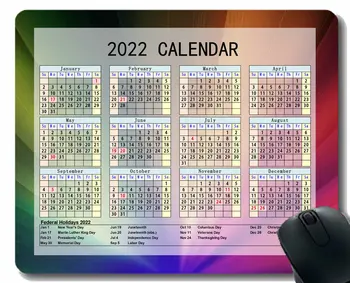2022 Calendario Mouse Pad con las Vacaciones,la Luz Verde de Color Sólido de Escritorio Notebook Alfombrilla para el Trabajo y el Juego