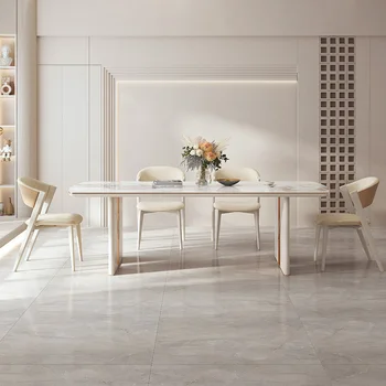Francés de estilo minimalista crema de viento de placa de roca de mesa de comedor moderna simple de alta-final de los hogares mesa de comedor silla de combinación