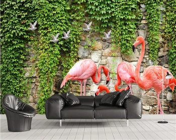 beibehang Personalidad pintura decorativa 3d fondo de pantalla simple vista 3D rosa flamingo TV sofá de fondo de la pintura de la pared de papier peint