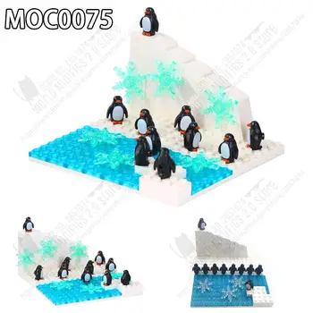La granja de la Serie MOC Penguin Glaciar de la Construcción de Bloques de Hielo del Antártico Y la Escena de Nieve Lindo Animal Parte Ensamblar Juguetes Para los Niños MOC0075