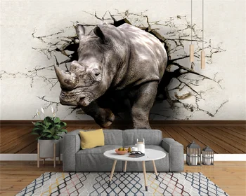 Papel de parede un fondo de pantalla personalizado de nostalgia retro rinoceronte en tres dimensiones mural sofá de fondo decoración de la pared de la pintura