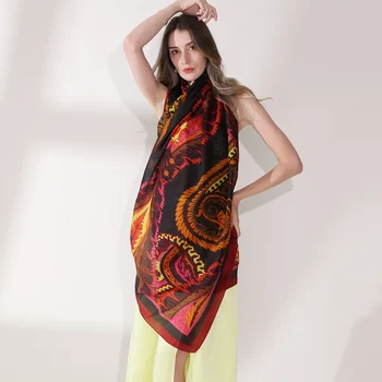 2023 Primavera Bufanda Larga para Mujer de Diseño de la Cadena de Impresión de Seda de la Banda para el Cabello Foulard de Mujer de la Oficina Pañuelo Pañuelo de la Dama