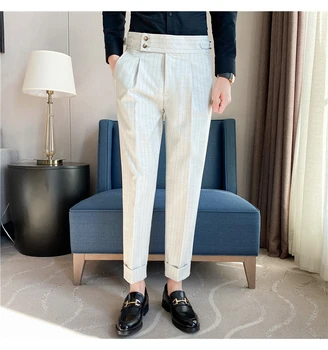 2023 Hombre de Negocios Formales de la Boda Pantalones Casuales Primavera Otoño Nueva Moda de Rayas Traje de Pantalones para hombres de Alto Botón de la Cintura de los Pantalones
