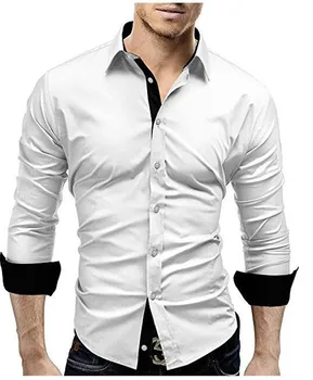 Los hombres de la Camisa de la Marca Masculina de Alta Calidad Camisas de Manga Larga Casual Golpe de Color Slim Fit Negro Hombre Camisas de Vestir 4XL