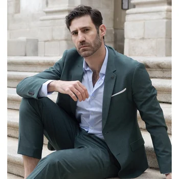 Verde Hombres Trajes Slim Fit 2 Piezas Chaqueta Con Pantalones De Diseño Más Reciente De La Muesca Collar De Ajuste Clásico Formal Masculina Desgaste De La Boda Vestido Tuxdo