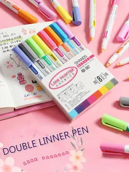 Deli clásico de 8 colores de doble forro de rotulador marcador plumas para la oficina de la escuela y de los niños signo de scribble pen set de papelería kawaii