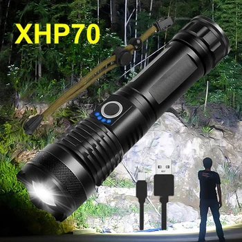 Potente XHP 70 Linterna USB Recargable de la Antorcha de la Luz 5 Modos de Zoom linterna Led Linterna de Disparo de Larga Lámpara de Mano Para Acampar de la Lámpara