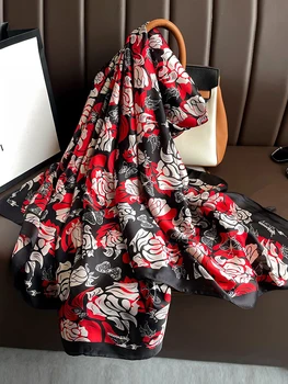 Nueva Mujer Elegante Bufanda De Seda De La Playa De Envolver Chal De La Vendimia De Raso Estampado Floral Protector Solar Bandana Hiyab Mujer Boho Scarve Foulard Pareo