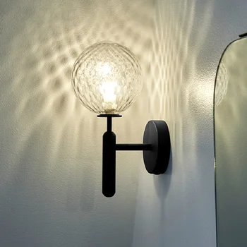Nórdico Moderno Simple LED lámpara de Pared, Lámpara de la Mesilla de Dormitorio de Interior de la Bola de Cristal de la Pared de Luz de una Sola Cabeza Corredor Balcón de la Escalera Negro Apliques