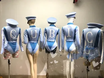 Vestido azul del día del ejército de equipo de baile sexy gogo carta a ser un show girl cantante