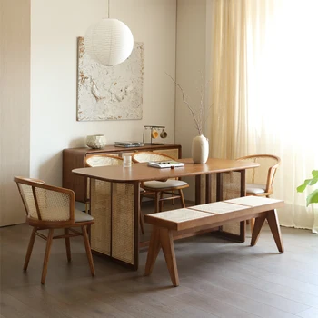 Casa pequeña unidad de estilo Nórdico tranquilo, el viento de ratán tejido mesa de comedor y silla combinación minimalista mesa de comedor küchenmöbel